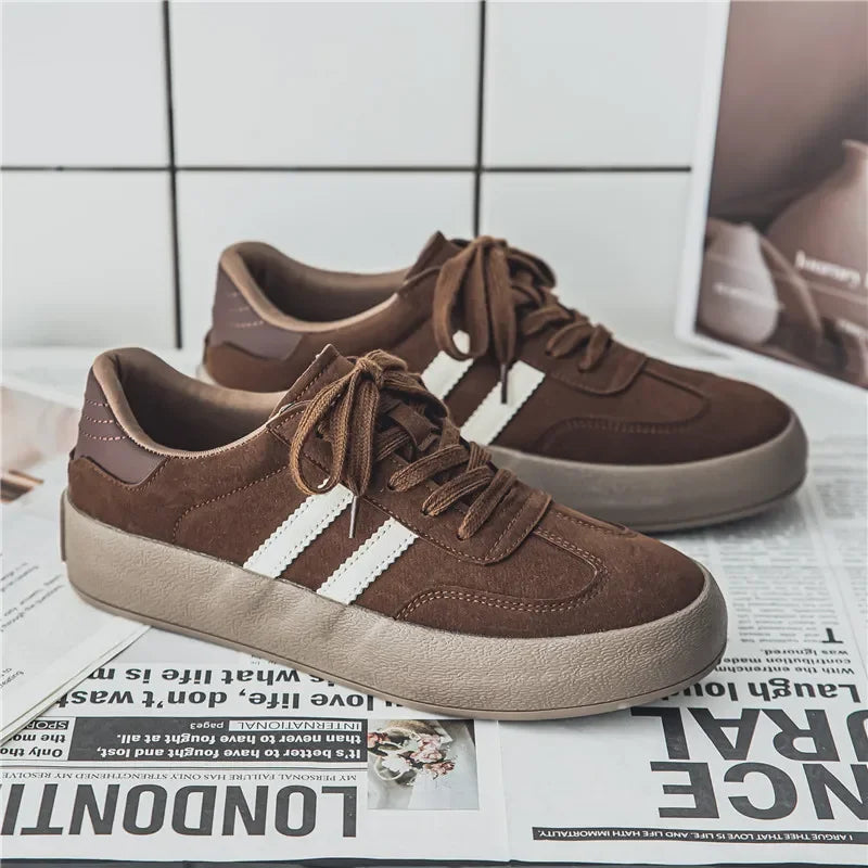 Classic Brand Men Brown Suede Sneakers 2024 Fashion Low-top Men's Trendy Skate Shoes Comfort Casual Vulcanized Sneakers Men