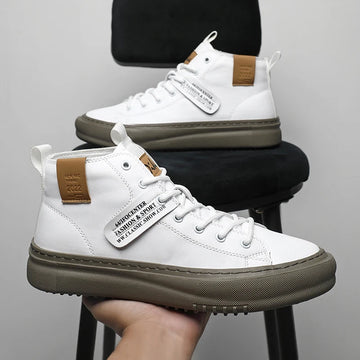 2024 New Trendyy Versatile High-Top Sneakers Men's White Shoes Men's Fashionable Casual Men's Shoes Breathable Wear-Resistant Comfortable Sneakers